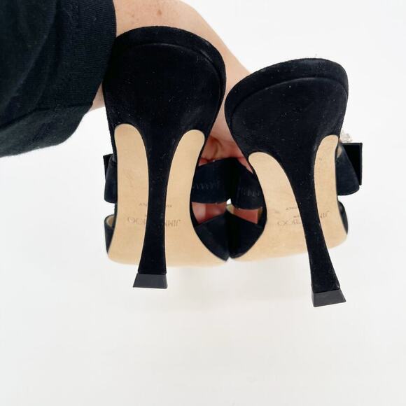 Jimmy Choo Black Suede Marta 90 Crystal Embellished Pointed Toe Mule Heel IT 40 - Picture 8 of 11